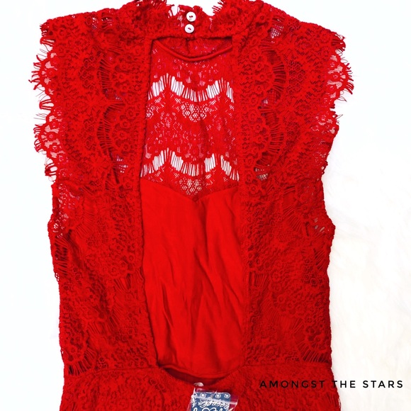 Free People Daydream Cherry Red Lace Mini Dress - Picture 8 of 8